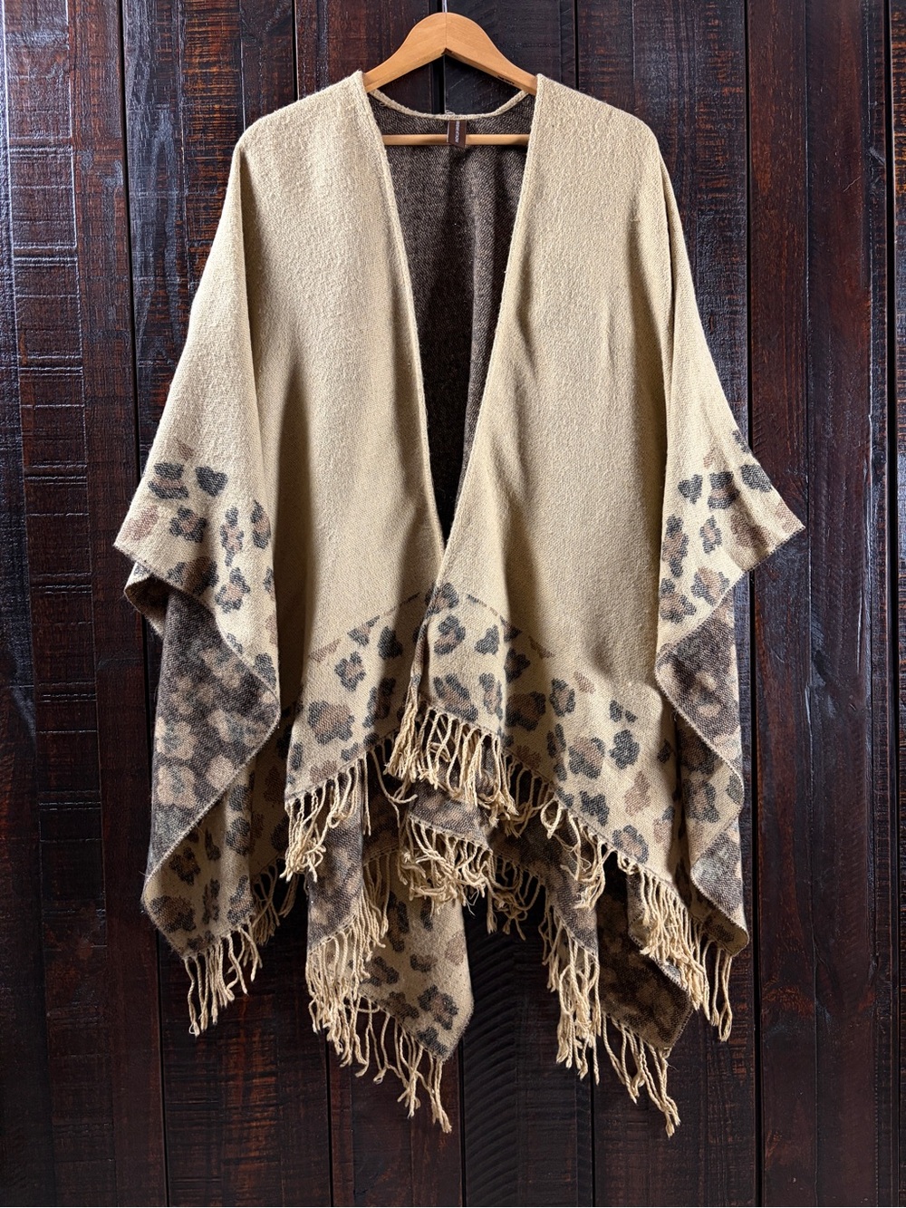Leopard Fringe Poncho Adrienne Vittadini One Size